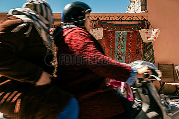 Traditional moroccan rugs. Marrakech  Morocco  March 2023