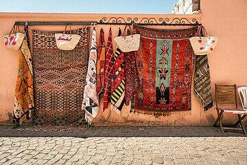 Traditional moroccan rugs. Marrakech  Morocco  March 2023