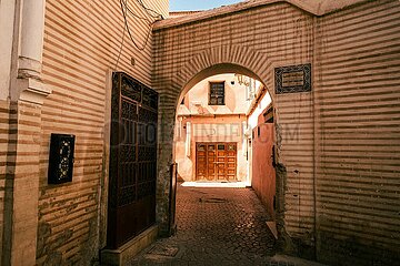 Hallways of the Marrakech Medina  Morocco  March 2023