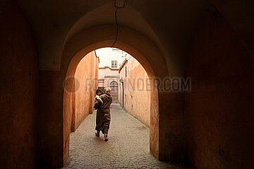Hallways of the Marrakech Medina  Morocco  March 2023