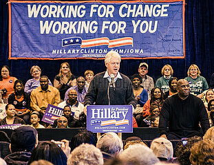 Bill Clinton And Magic Johnson Campaign For Hillary In Iowa