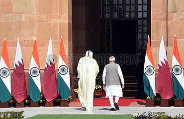 Narendra Modi meets Sheikh Tamim Bin Hamad Al-Thani