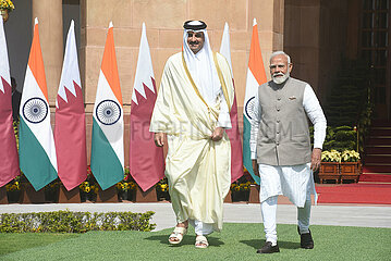 Narendra Modi meets Sheikh Tamim Bin Hamad Al-Thani