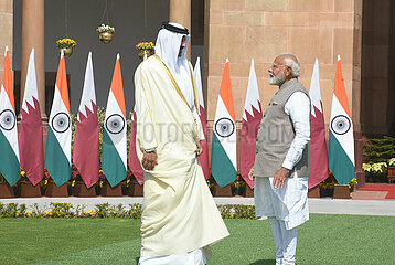Narendra Modi meets Sheikh Tamim Bin Hamad Al-Thani