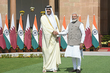 Narendra Modi meets Sheikh Tamim Bin Hamad Al-Thani