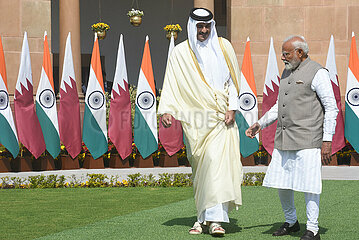 Narendra Modi meets Sheikh Tamim Bin Hamad Al-Thani