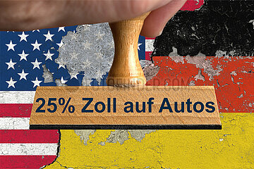 Symbolischer Stempel 25% Zoll auf Autos