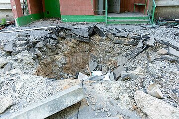 Die menschenleere Siedlung Saltivka bei Kharkiv