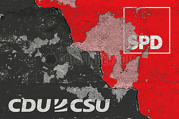 CDU / CSU / SPD Logos auf einer Wand
