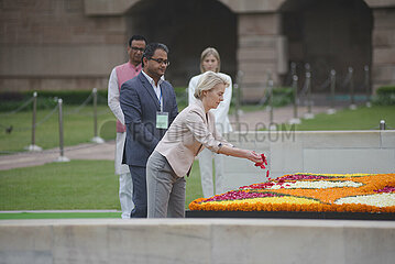 Ursula von der Leyen at the Gandhi memorial in New Delhi