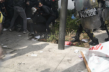 Greece: Clashes between protestors and riot police during the Tempi protest
