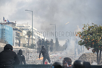 Greece: Clashes between protestors and riot police during the Tempi protest