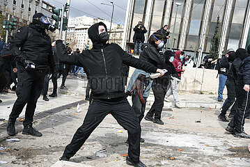 Greece: Clashes between protestors and riot police during the Tempi protest