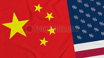 Flagge der Volksrepublik China neben manipulierter Flagge der USA