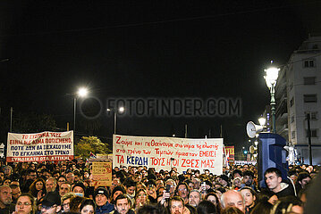 Greece: Thousands of Athenians protest in front of the parliament over Tempi train collision.