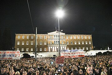 Greece: Thousands of Athenians protest in front of the parliament over Tempi train collision.