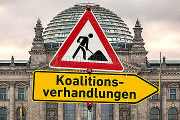 Symbolische Schilder Koalitionsverhandlungen