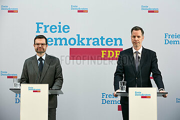 Berlin  Deutschland - Marco Buschmann und Christian Duerr bei einer gemeinsamen Pressekonferenz der FDP.