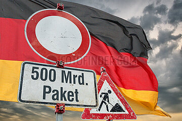 Symbolische Schilder 500 Mrd. Paket