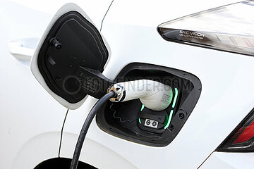 Kleinvollstedt  Deutschland  Detailaufnahme  Elektroauto wird aufgeladen