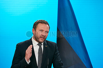 Berlin  Deutschland - Der estnische Aussenminister Margus Tsahkna bei einer Pressekonferenz im Aussenministerium.
