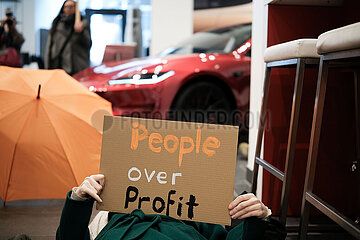 Protest gegen Tesla in Berlin