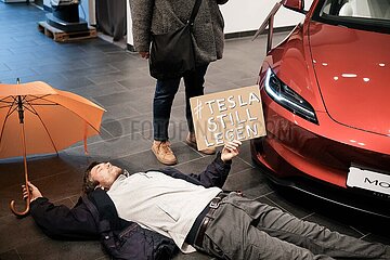 Protest gegen Tesla in Berlin