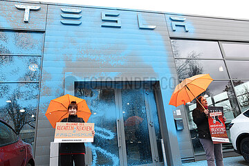 Farbaktion der Neuen Generation gegen Tesla in Berlin