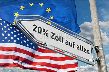 Symbolischer Wegweiser 20% Zoll auf alles