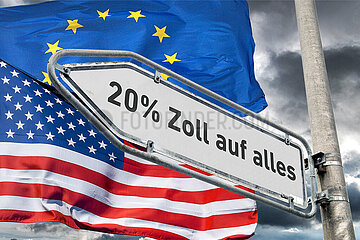 Symbolischer Wegweiser 20% Zoll auf alles