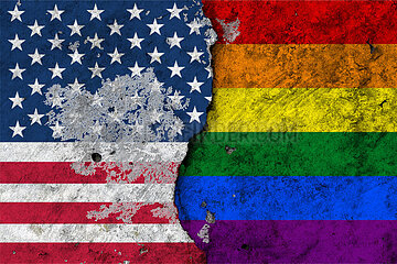 USA & Regenbogen- Flagge - Abgeplatzte Farbe
