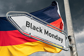 Symbolischer Wegweiser Black Monday