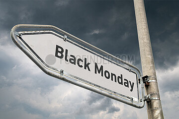 Symbolischer Wegweiser Black Monday