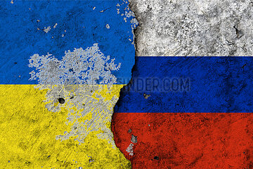 Ukraine & Russland Flaggen - Abgeplatzte Farbe