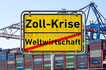 Symbolisches Ortsschild Zoll-Krise - Weltwirtschaft