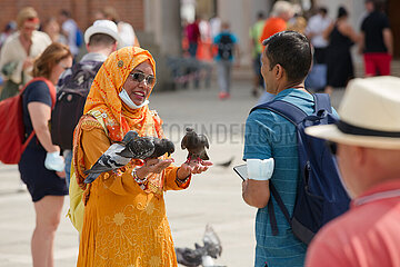 Venedig  Venetien  Italien  ITA - Am San Marco Platz machen Touristen Selfies mit Tauben