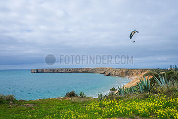 Kuestenlandschaft  Paraglider  Sagres  Algarve  Portugal