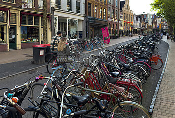 Niederlande  Groningen - Strassenszene mit Fahrradparkplatz im Stadtzentrum